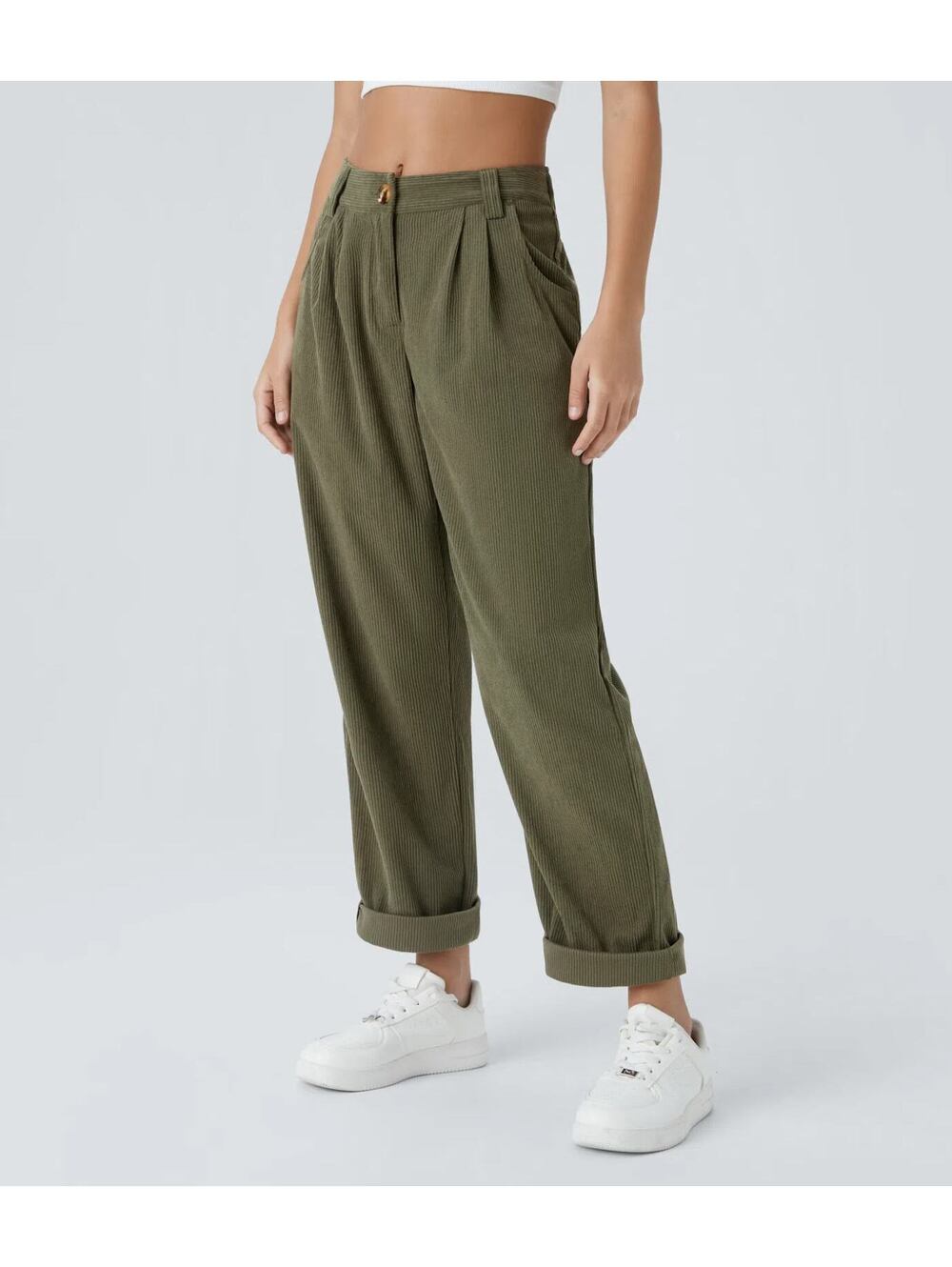 HALARA Mid Rise Zipper Pocket Corduroy Casual Pants- XL Petite